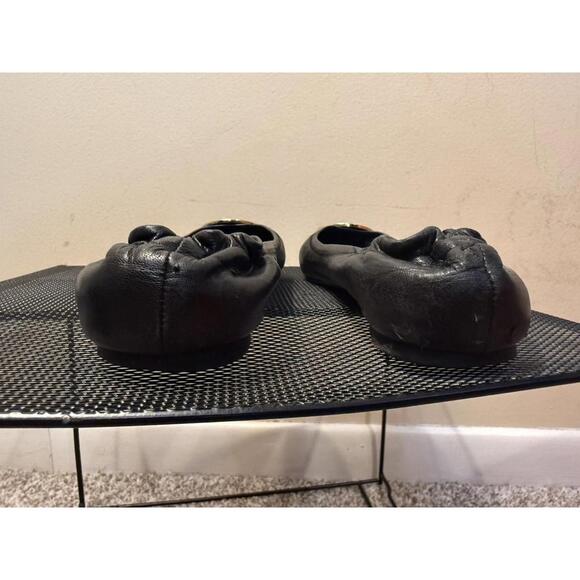 Tory Burch Leather Ballet Flats - Women’s 8 - Black W/ Gold Logo - Picture 4 of 6